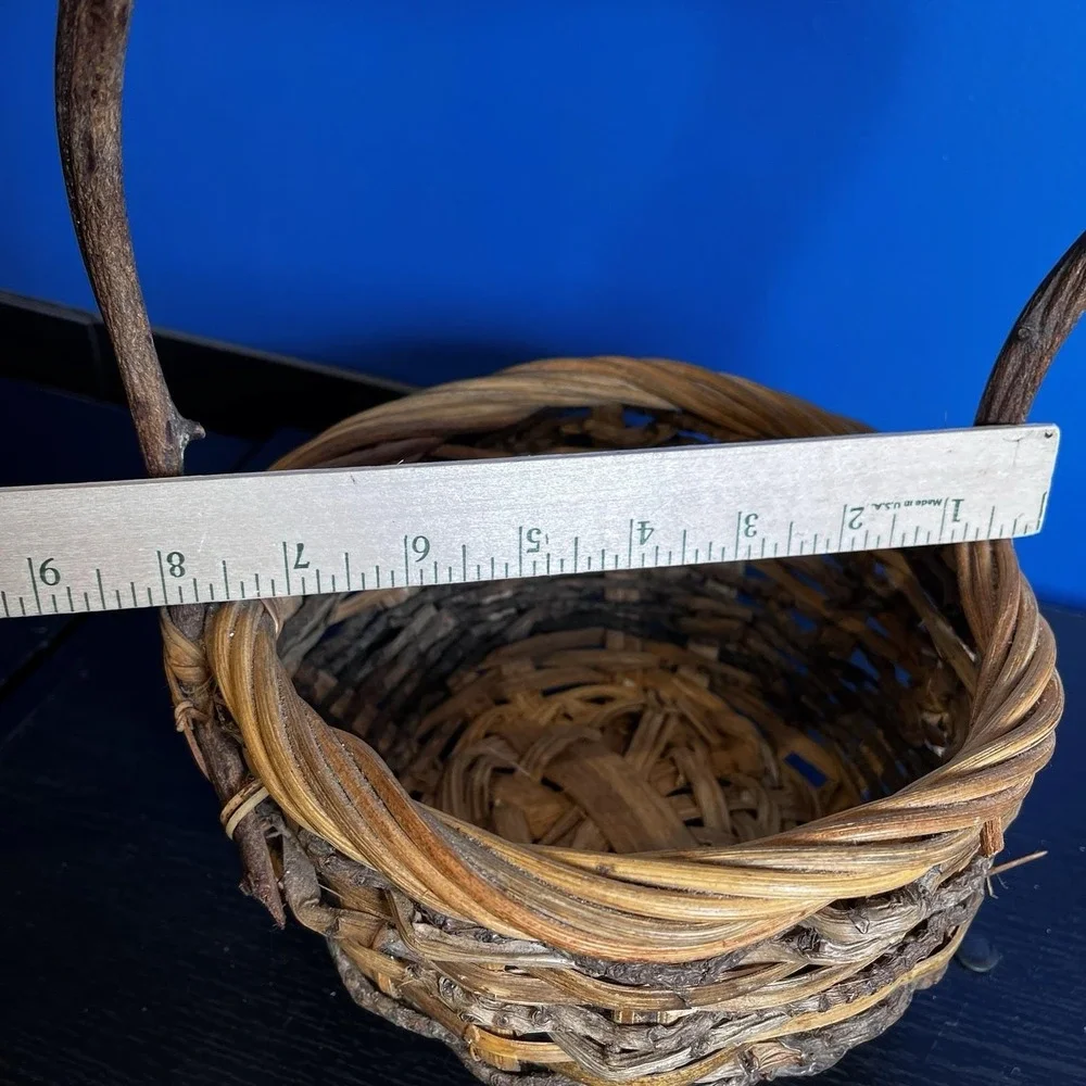 VTG Hand Woven Basket Twisted Root Twig Branch Crooked Handle